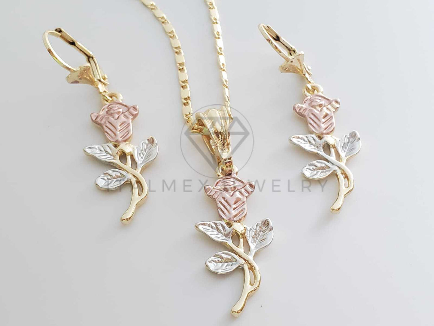 Juego de Lujo - 100617 - Diseño de Rosas 3 Tonos Oro Laminado 18K