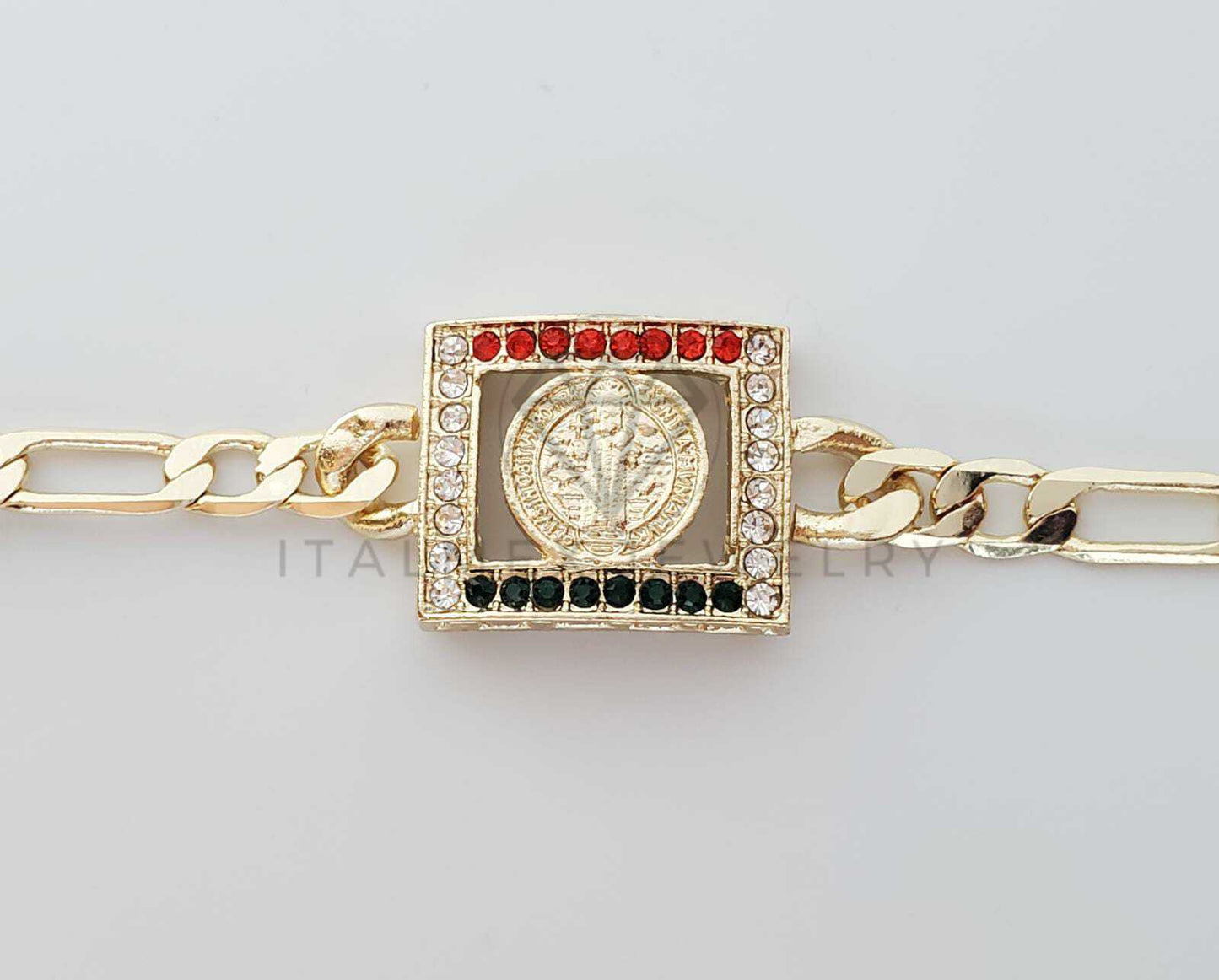 Esclava Elegante - 100245 - Diseño San Benito CZ Tricolor Oro Laminado 18K