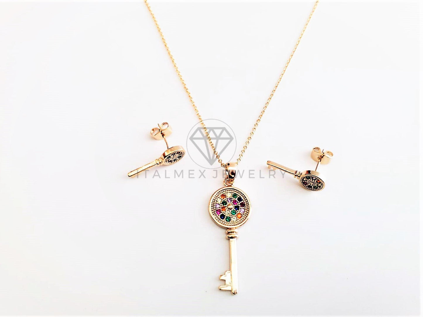Juego de Lujo - 103048 - Diseño Llave CZ Colores Oro Laminado 18K