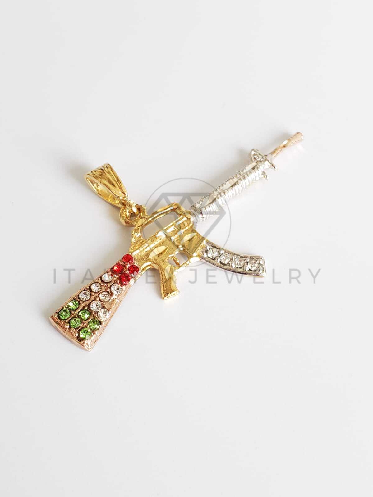 Dije Elegante - 100471 - Rifle R15 Circonia Tricolor Oro Laminado 18K