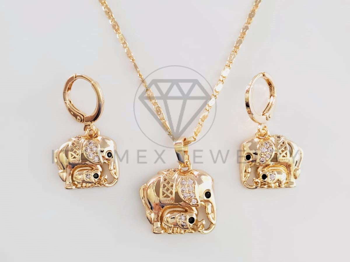 Juego de Lujo - 102392 - Diseño de Elefante CZ Clara Oro Laminado 18K
