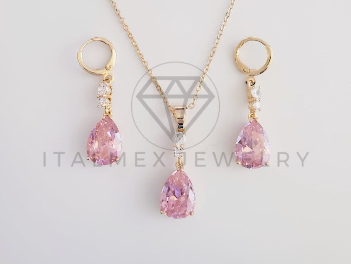 Juego de Lujo - 102532 - Diseño de CZ Gota Rosa Oro Laminado 18K