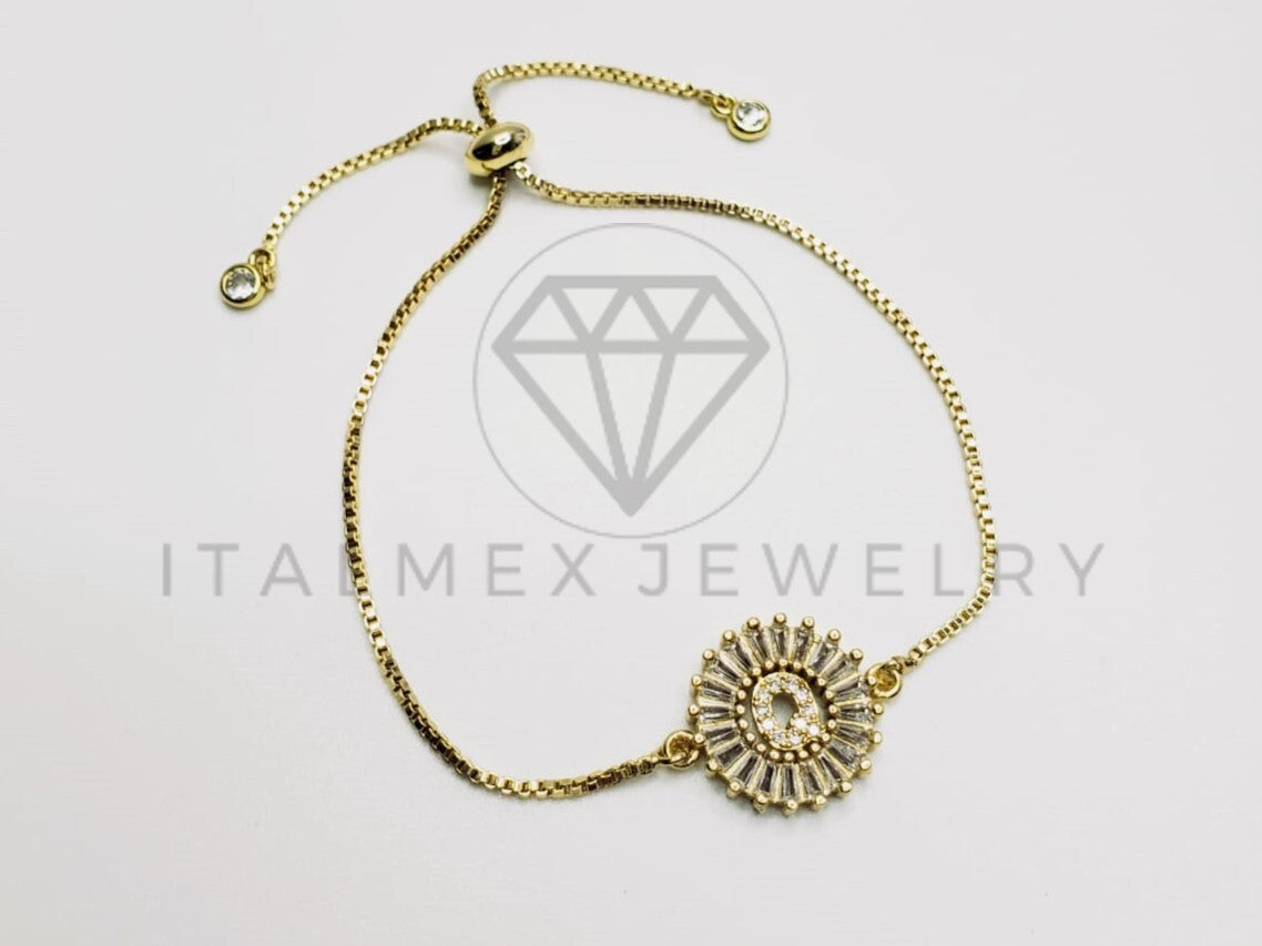 Pulsera Ajustable - 102554 - Diseño de Inicial "Q" CZ Clara Oro Laminado 18K