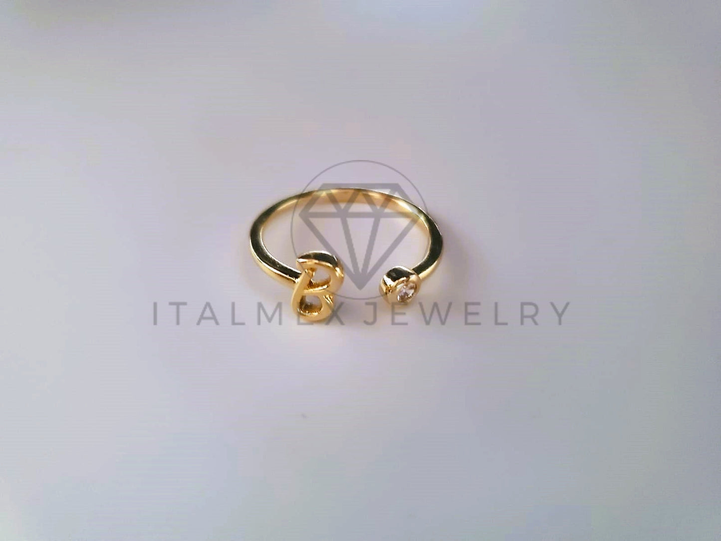Anillo Dama de Lujo -103761 - Diseño Inicial "B" CZ Clara Oro Laminado 18K