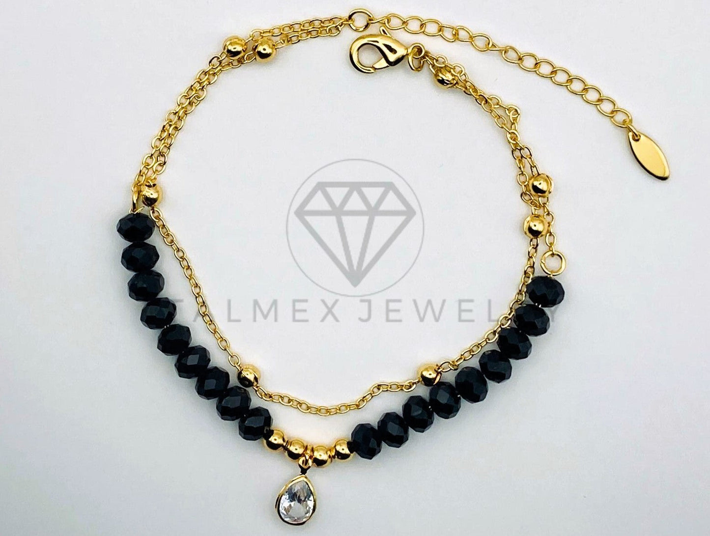 Tobillera Ajustable - 105544 - Diseño de Shakira Negra con Circonia Clara Oro Laminado 18K