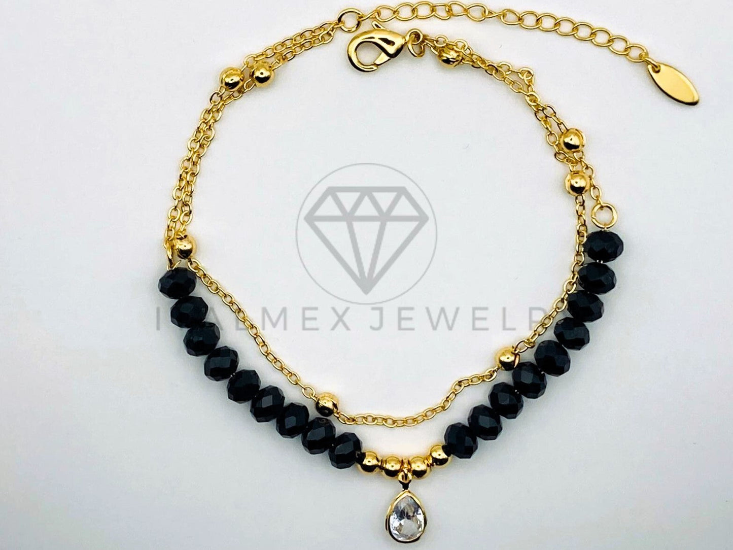 Tobillera Ajustable - 105544 - Diseño de Shakira Negra con Circonia Clara Oro Laminado 18K