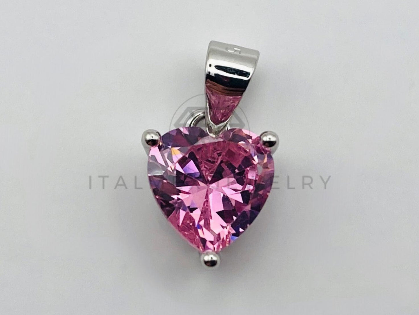 Dije No Religioso - 105502 - Dije Corazon Circonia Rosa Coral 8mm Plata .925