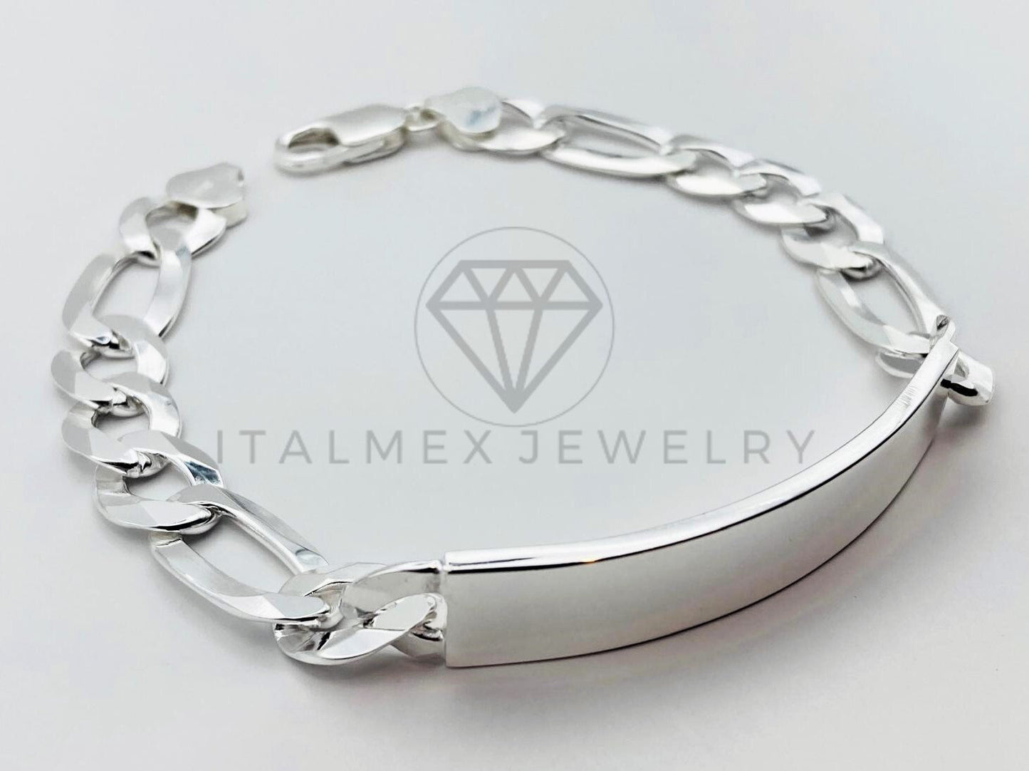 Pulsera de Lujo - Esclava Figaro Placa Lisa 10mm Plata .925