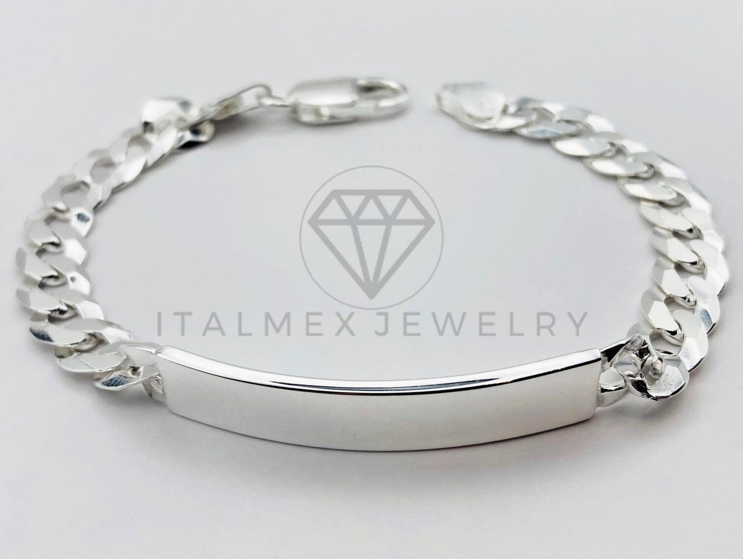 Esclava Cubana Placa Lisa 8mm Plata .925
