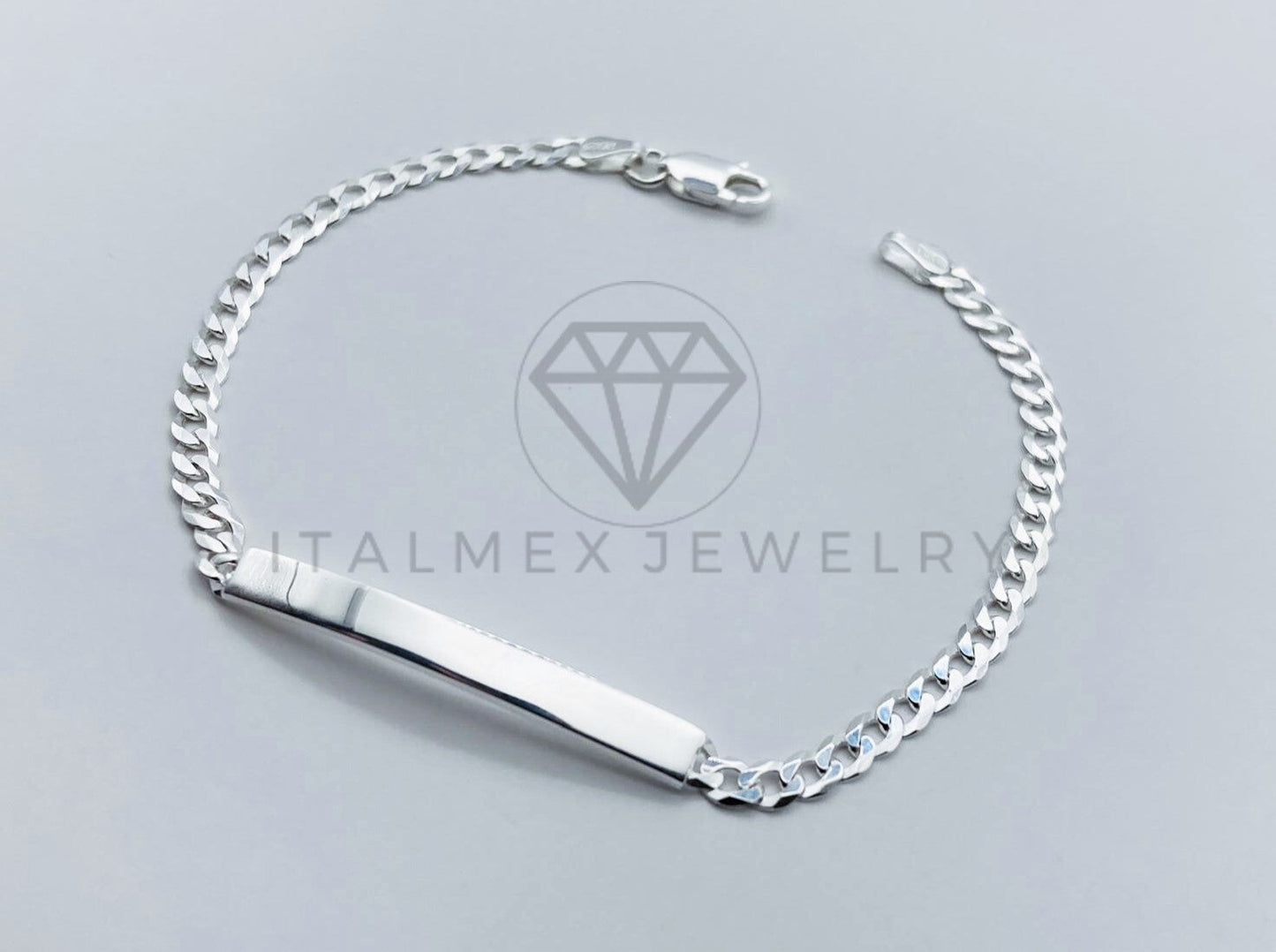 Esclava de Lujo - Esclava Cubana Placa Lisa 4mm Plata .925
