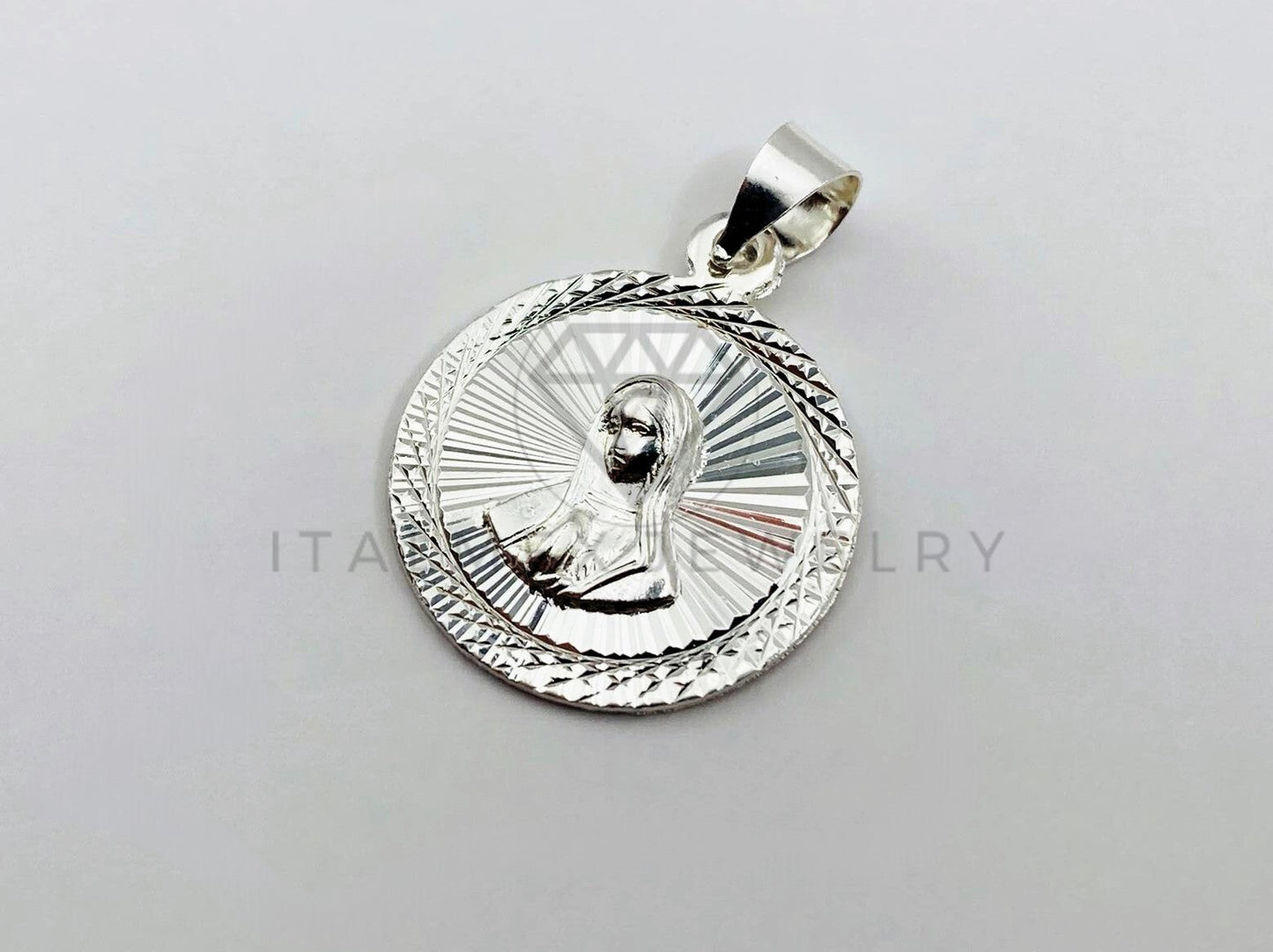 Dije Religioso - 102542 - Medalla Diamantada Redonda Santa Madre Plata .925