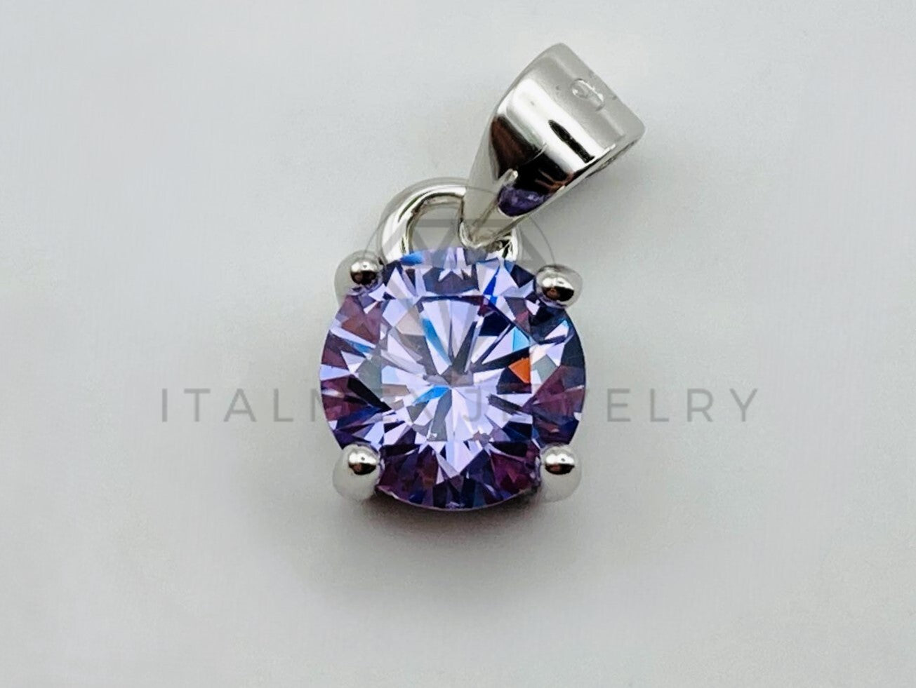Dije No Religioso - 105506 - Dije Redondo Circonia Morado Lavanda 6mm Plata .925