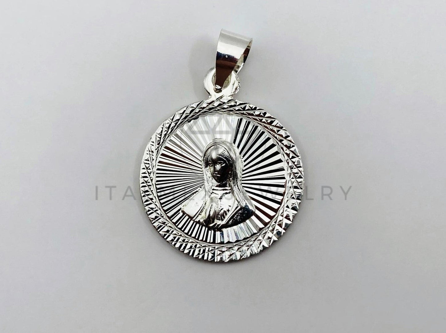 Dije Religioso - 102542 - Medalla Diamantada Redonda Santa Madre Plata .925