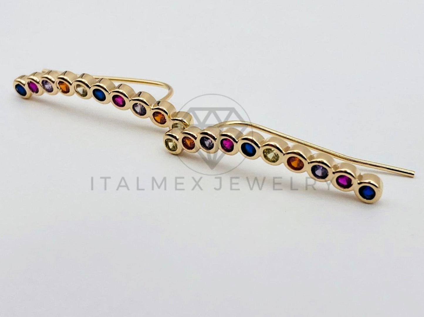 Arete de Lujo - 102073 - Diseño de Tira con Circonia de Colores Oro Laminado 18K