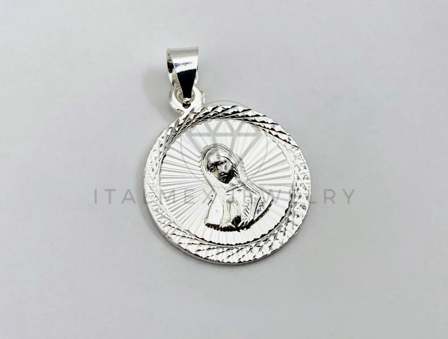 Dije Religioso - 102542 - Medalla Diamantada Redonda Santa Madre Plata .925