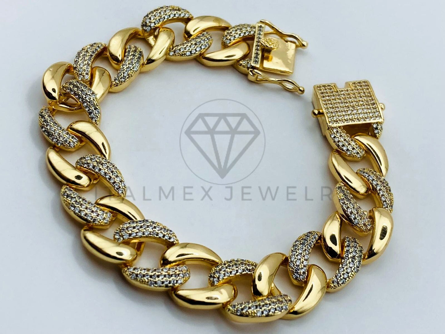 Pulsera de Lujo - 105829 - Esclava Cubana Circonia Clara 12mm Oro Laminado 18K
