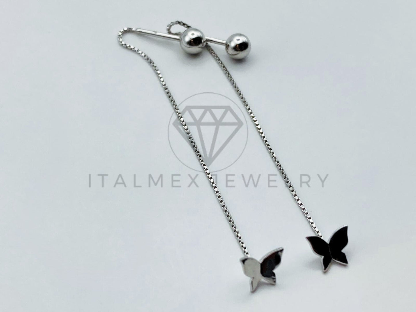 Arete de Lujo - 104751 - Arete Estilo Violador Mariposa con Bola - Plata .925