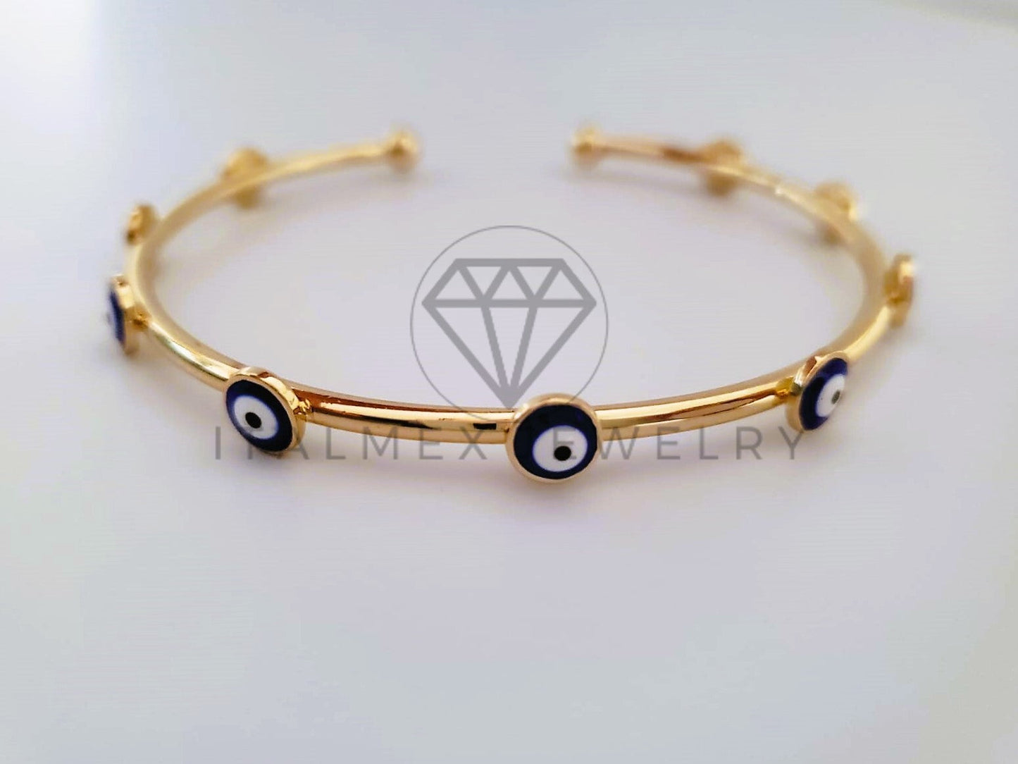 Pulsera Elegante - 104583 - Aro Ajustable Ojo Turco Azul Oro Laminado 18K