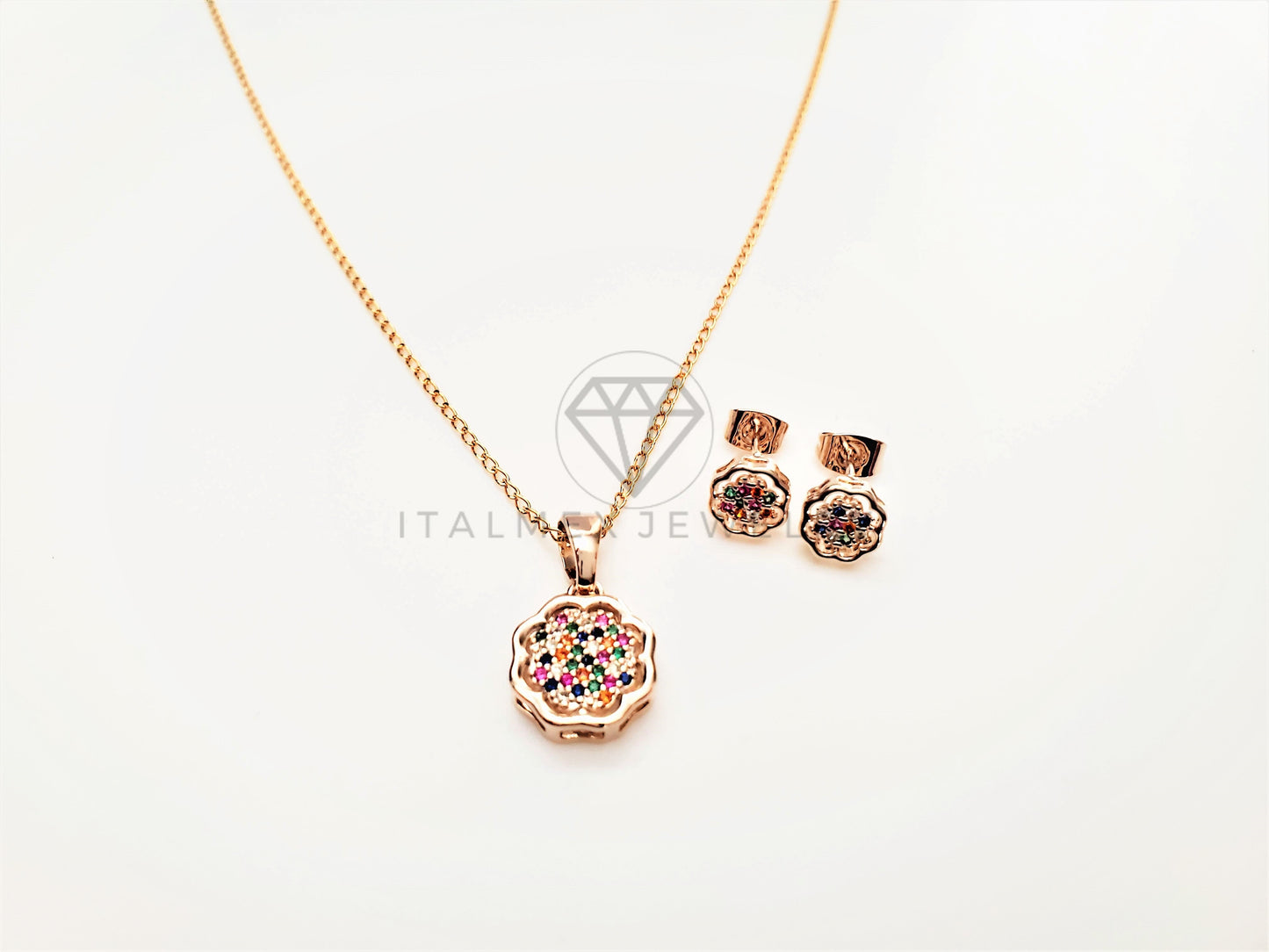 Juego de Lujo - 103418 - Diseño Copo de Nieve CZ Colores Oro Laminado 18K
