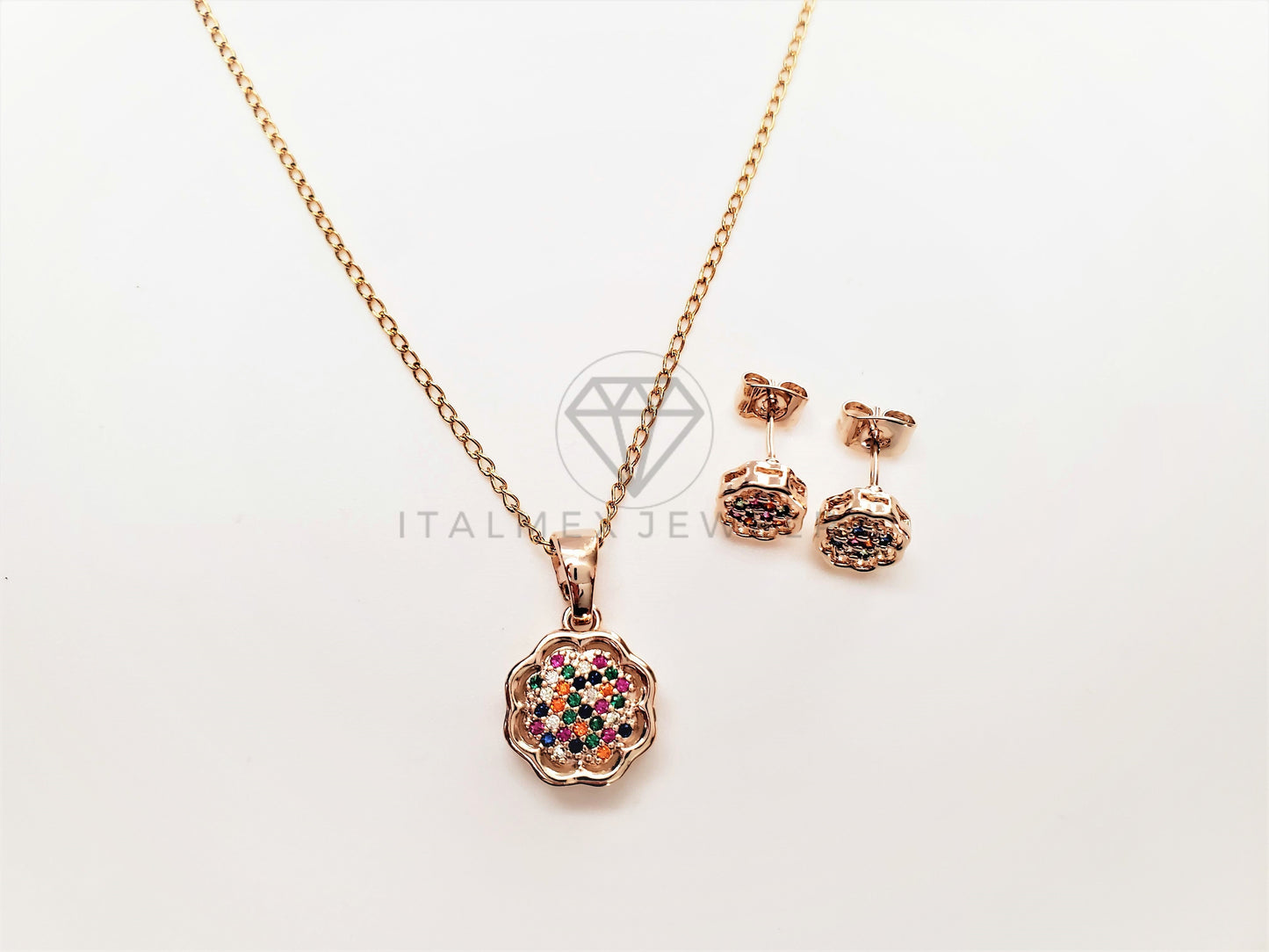 Juego de Lujo - 103418 - Diseño Copo de Nieve CZ Colores Oro Laminado 18K