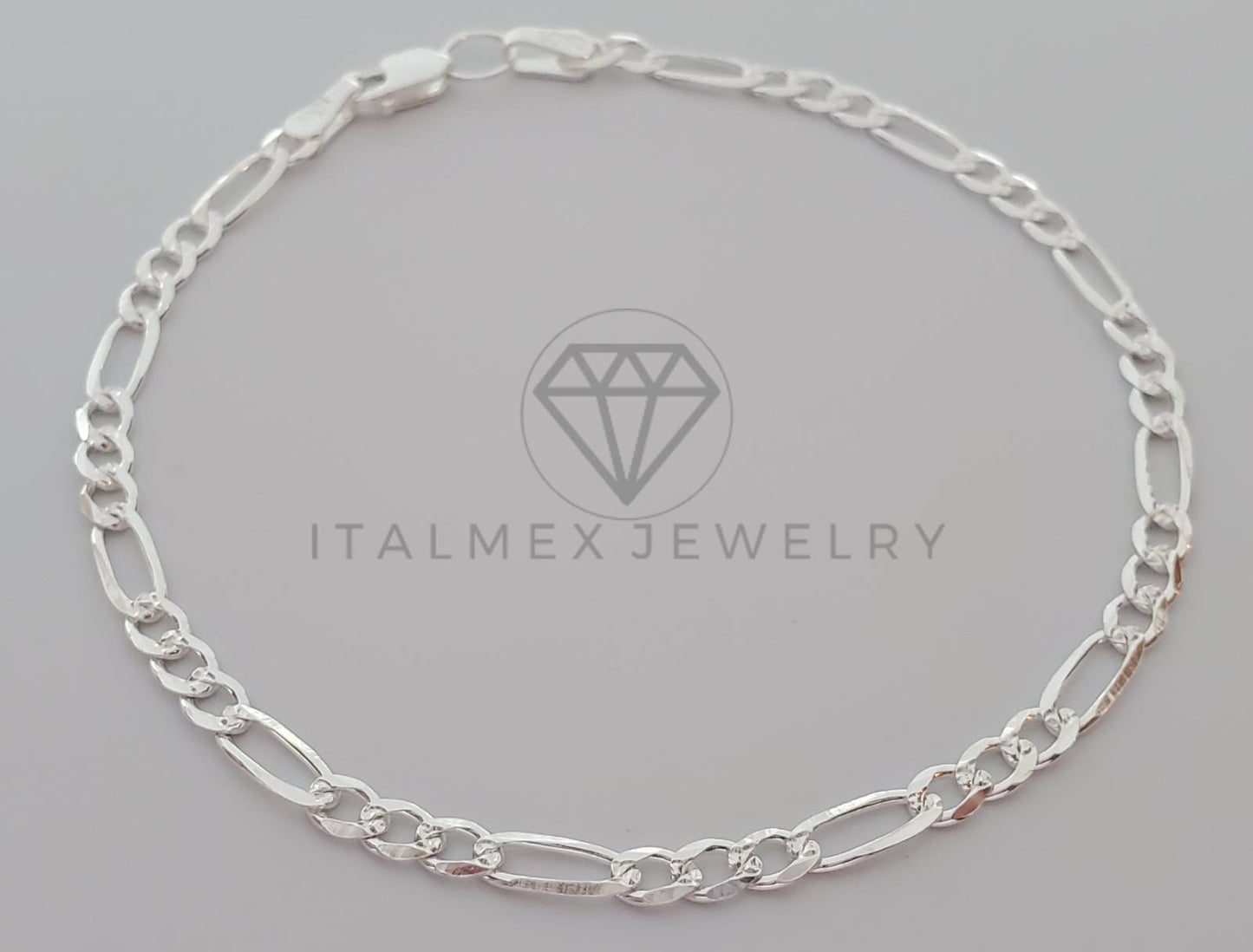 Pulsera de Lujo - 104447 - Diseño Figaro de 3mm 7 Pulgadas Plata Fina .925