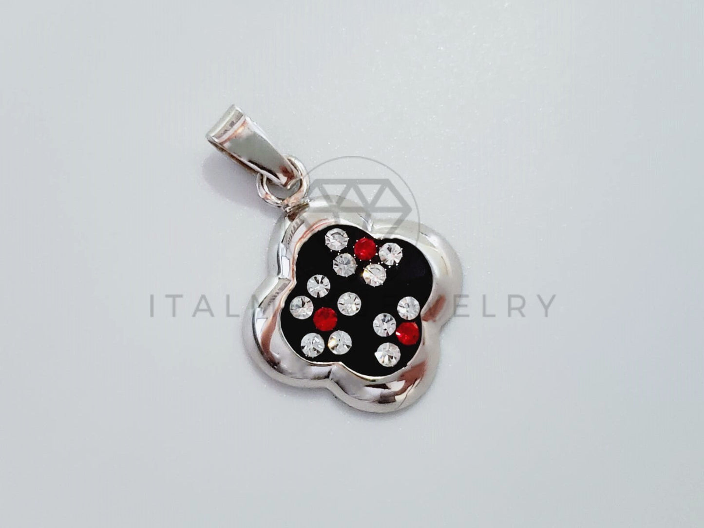Dije No Religioso - 105190 - Dije Flor Negra Circonia Roja Plata .925