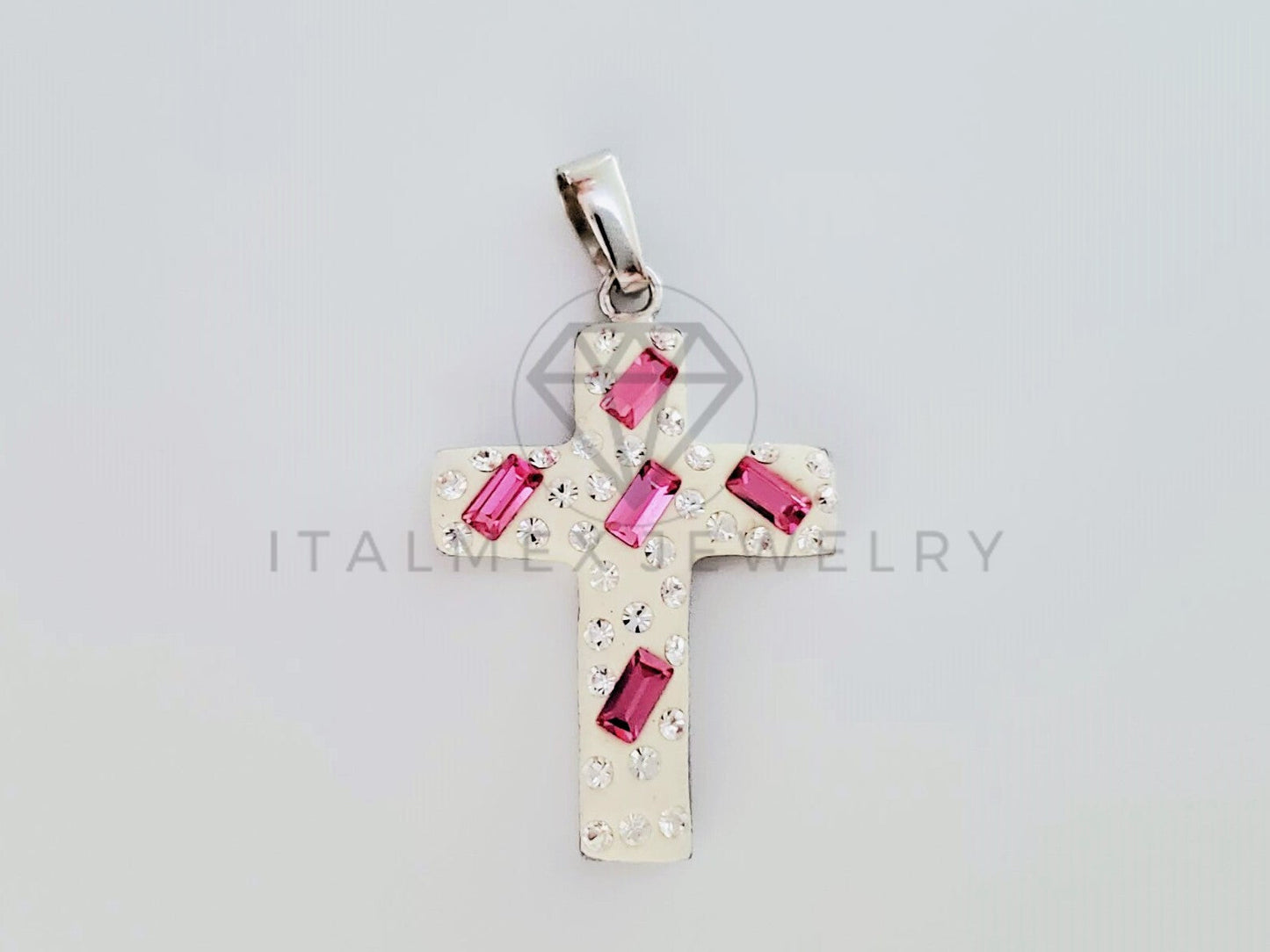 Dije Religioso - 105159 - Dije Cruz Pasta Circonia Rosa Plata .925