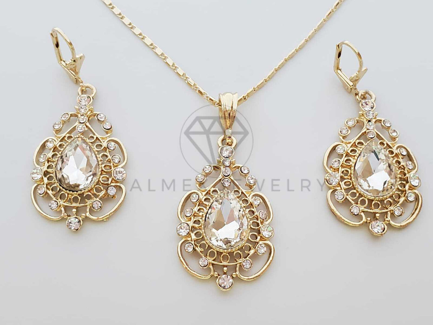 Juego de Lujo - 100635 - Diseño de Filigrana CZ Clara Oro Laminado 18K