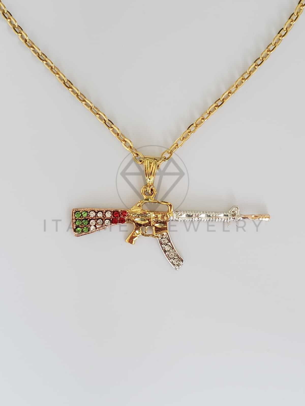 Dije Elegante - 100471 - Rifle R15 Circonia Tricolor Oro Laminado 18K