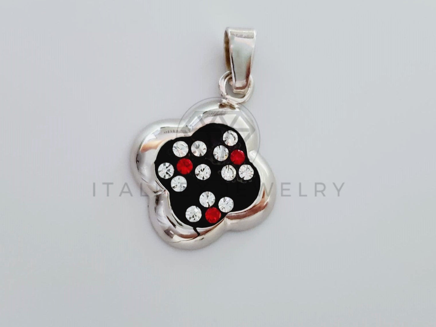 Dije No Religioso - 105190 - Dije Flor Negra Circonia Roja Plata .925