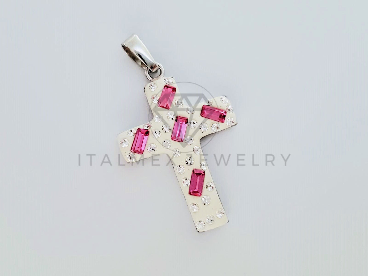Dije Religioso - 105159 - Dije Cruz Pasta Circonia Rosa Plata .925