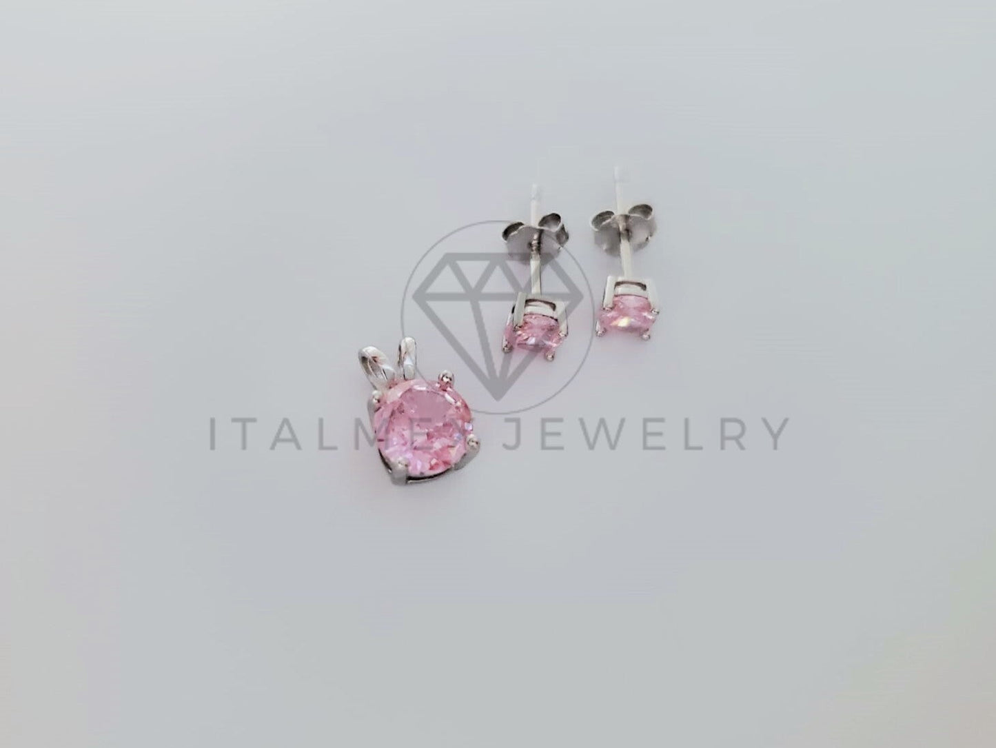 Juego de Lujo - 105241 - Estilo Redondo Circonia Rosa Plata .925