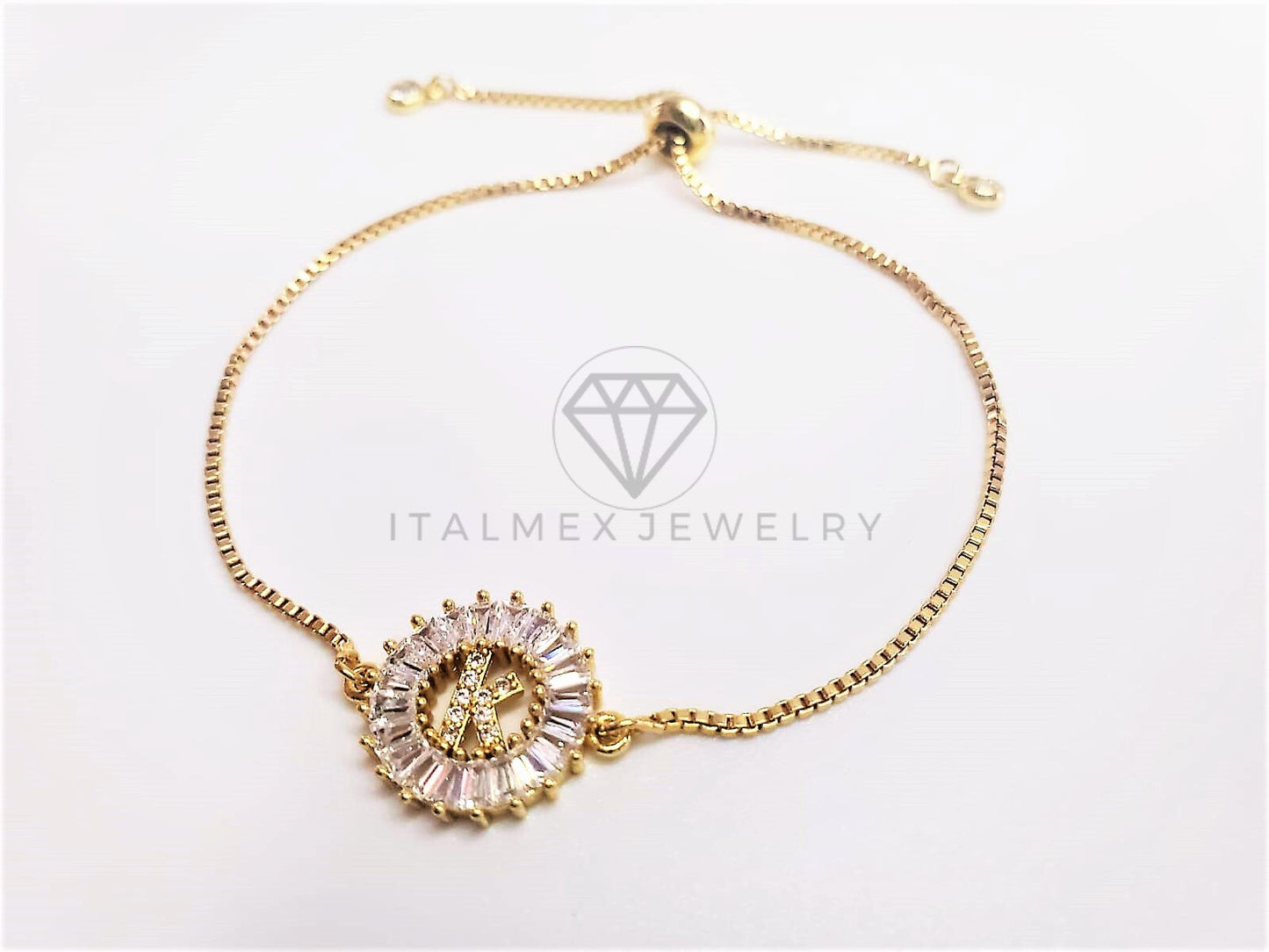 Pulsera Ajustable - 102636 - Diseño de Inicial "K" CZ Clara Oro Laminado 18K