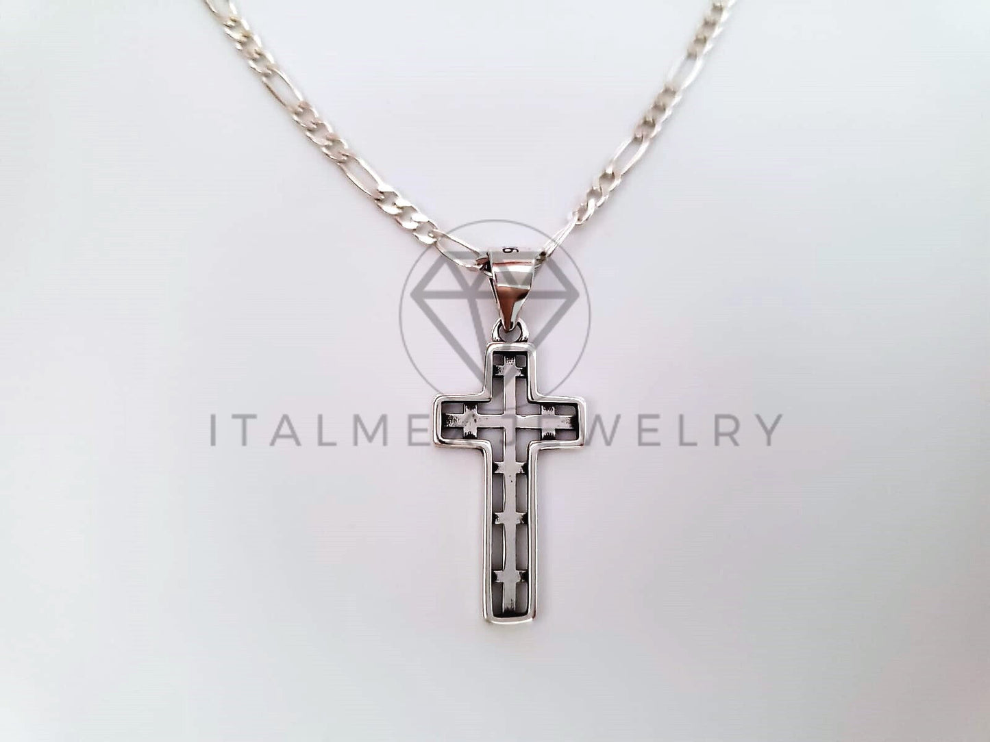 Dije Religioso - 104460 - Dije de Cruz con Cruces en Plata Fina .925