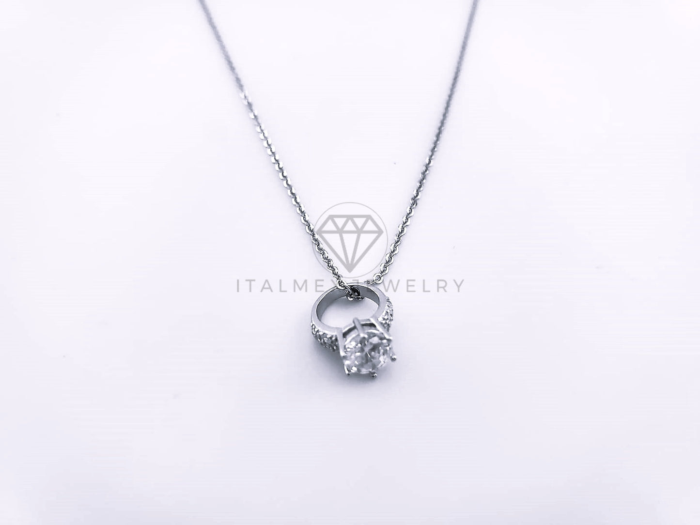 Collar de Lujo - 103640 - Estilo Anillo de Matrimonio Circonia Clara Plata Fina .925
