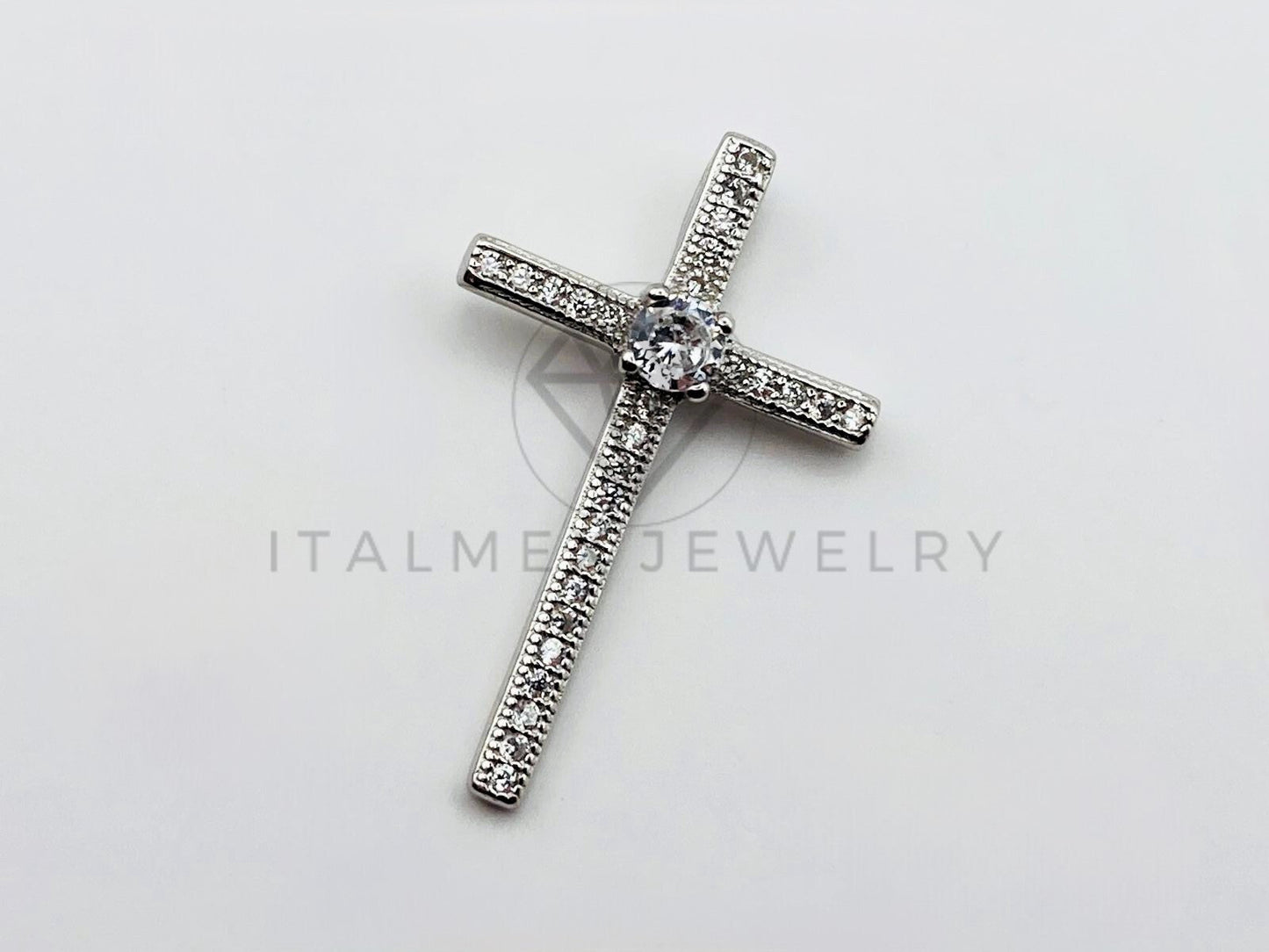 Dije Religioso - 105509 - Diseño Cruz Circonia Clara Diamante Plata .925
