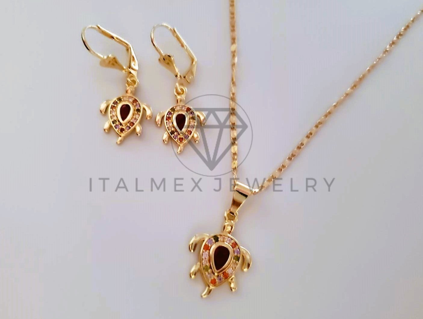 Juego de Lujo - 104511 - Diseño de Tortugas CZ Colores Oro Laminado 18K
