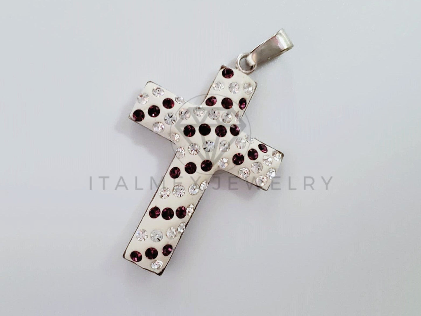 Dije Religioso - 105184 - Dije Cruz Pasta Circonia Rosa Plata .925