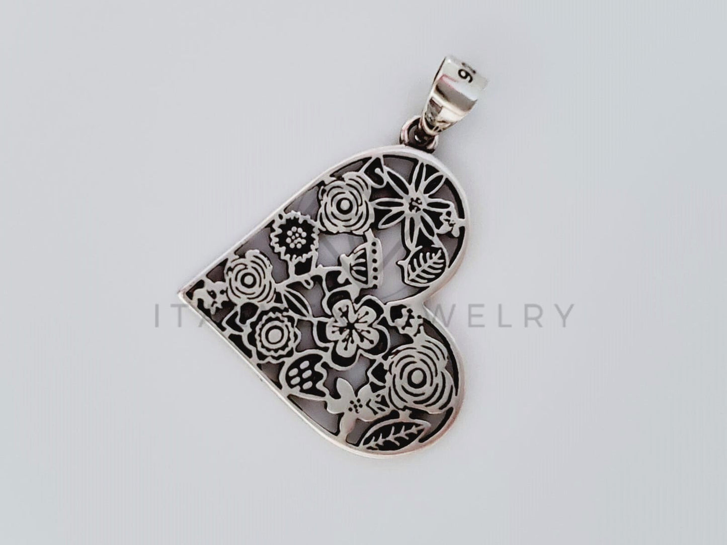Dije No Religioso - 105150 - Dije Corazon con Flores Plata .925
