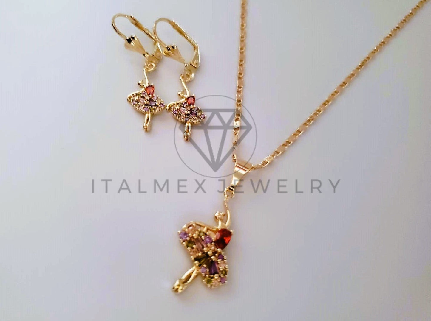 Juego de Lujo - 104509 - Diseño de Bailarina CZ Colores Oro Laminado 18K