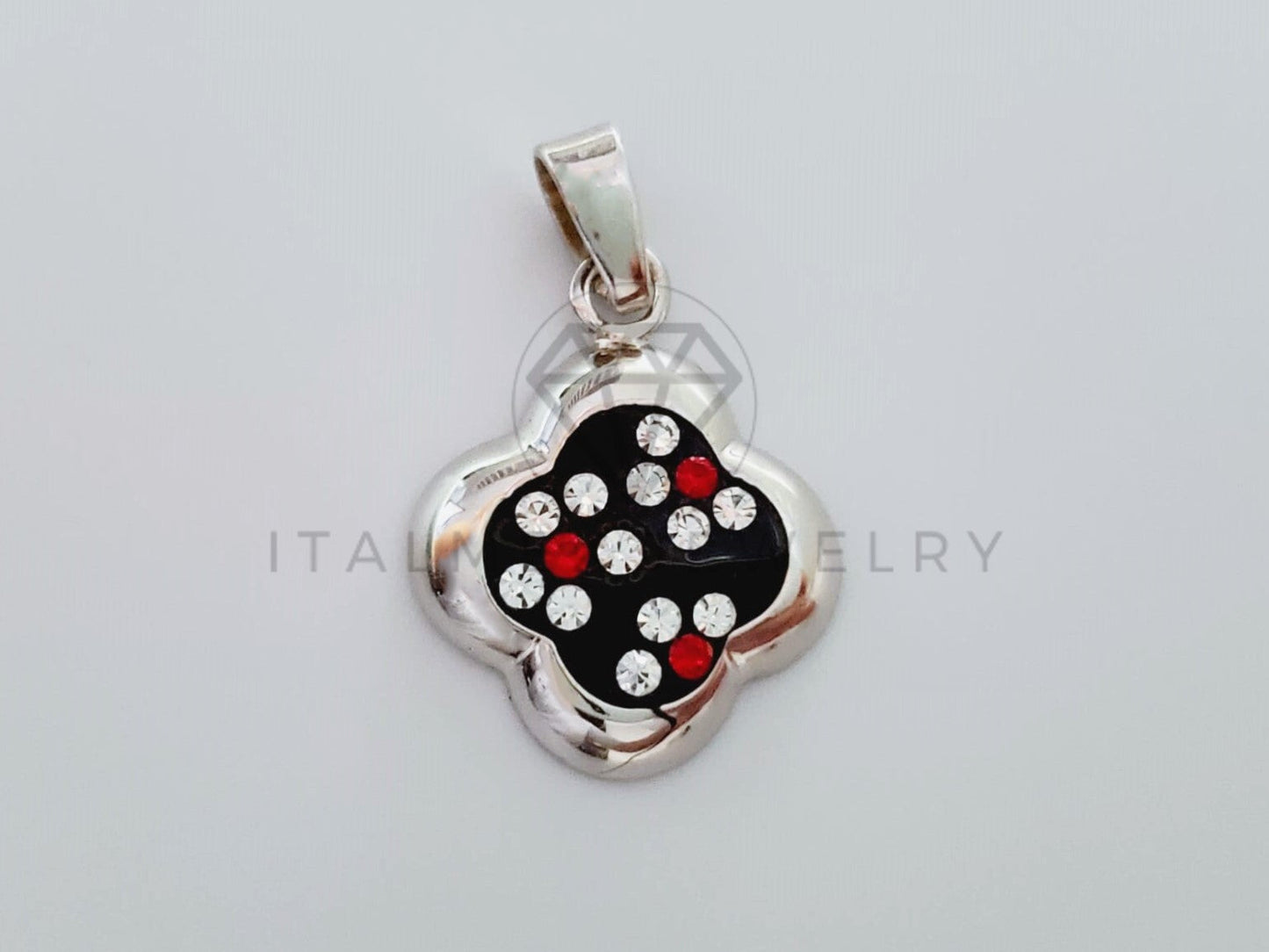 Dije No Religioso - 105190 - Dije Flor Negra Circonia Roja Plata .925