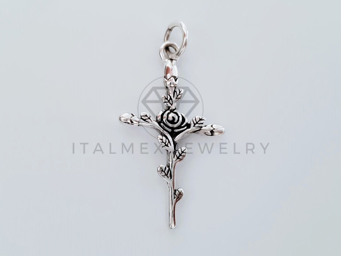 Dije Religioso - 104833 - Dije Cruz de Rosas Chico Plata .925