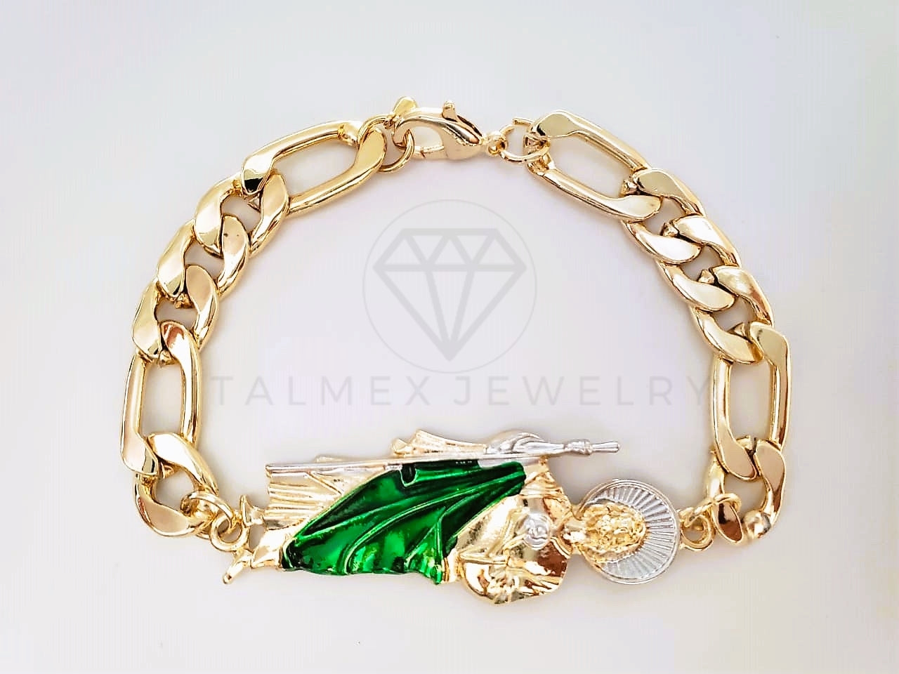 Pulsera Elegante - 103998 - Esclava Figaro San Judas Color Oro Laminado 18K