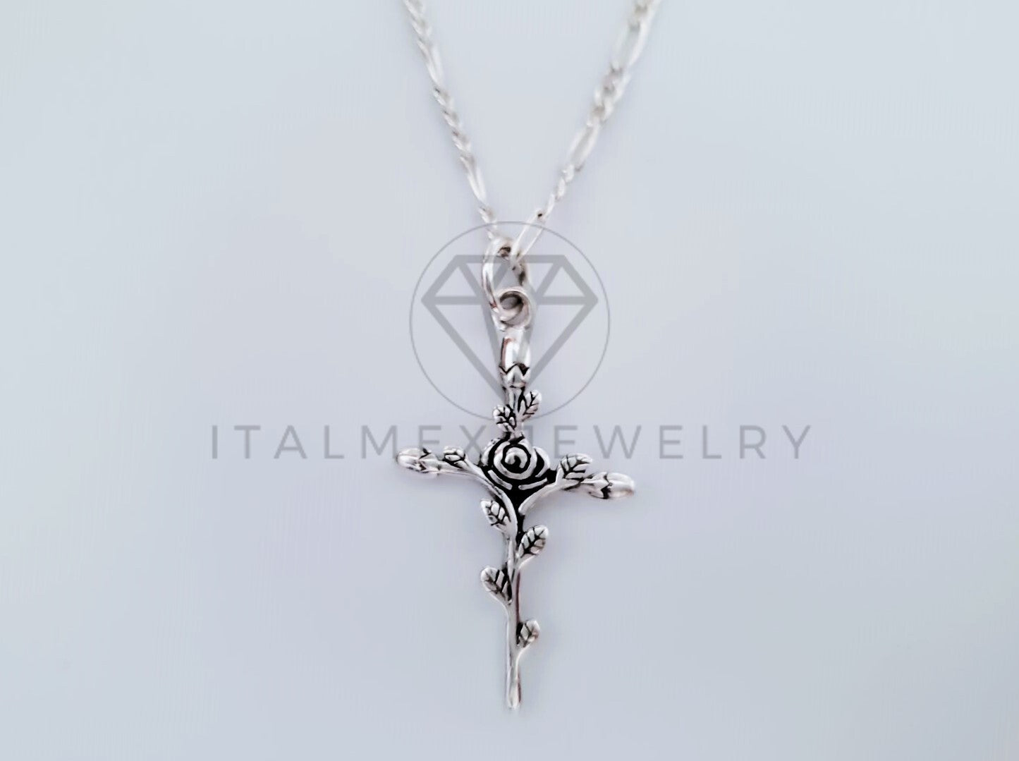 Dije Religioso - 104833 - Dije Cruz de Rosas Chico Plata .925