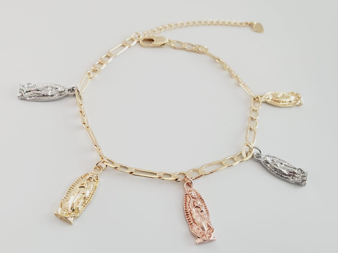 18K Gold-Plated Anklet | Three-Tone Virgin of Guadalupe Design