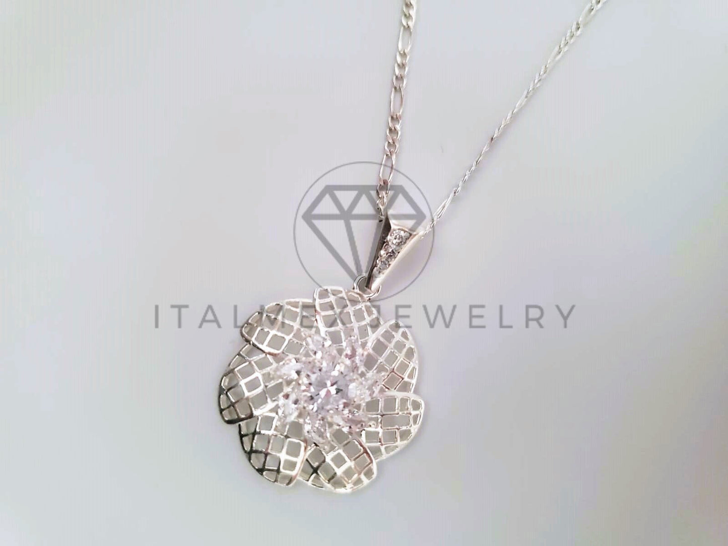 Dije Elegante - 104665 - Diseño Flor Red CZ Clara Plata Fina .925