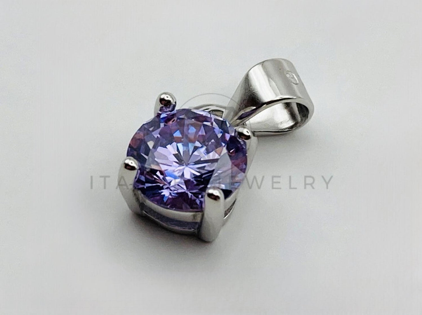 Dije No Religioso - 105506 - Dije Redondo Circonia Morado Lavanda 6mm Plata .925