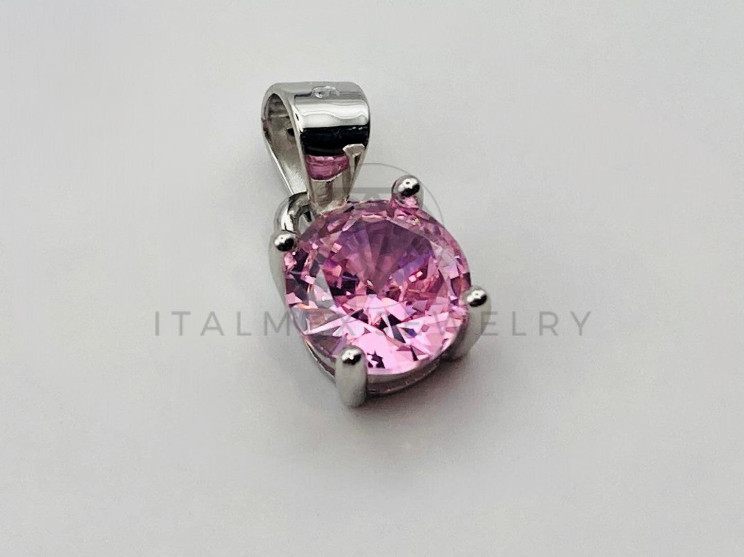 Dije No Religioso - 105503 - Dije Redondo Circonia Rosa Coral 6mm Plata .925