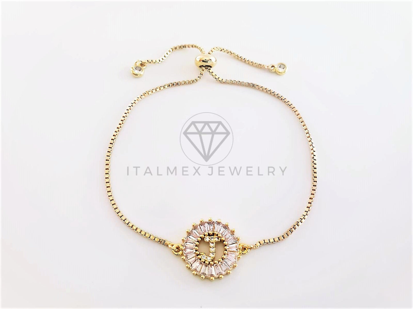Pulsera Ajustable - 102635 - Diseño de Inicial "J" CZ Clara Oro Laminado 18K