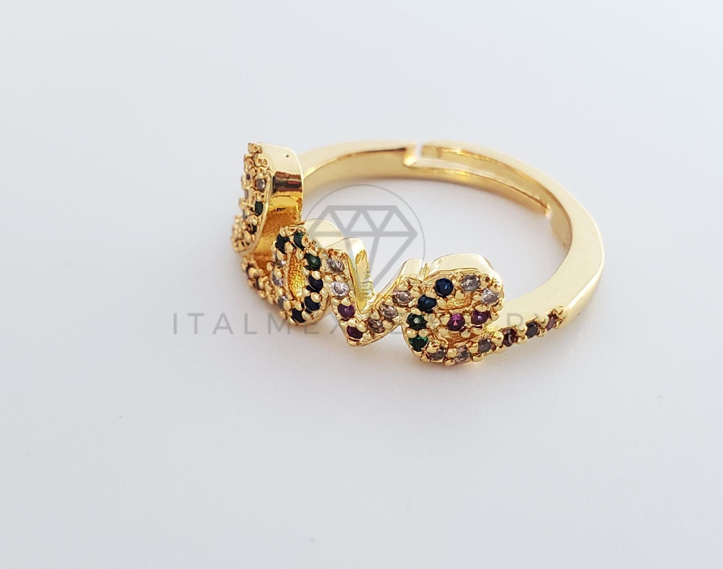 Anillo de Lujo - 101286 - Diseño Amor Love con CZ Colores Oro Laminado 18K
